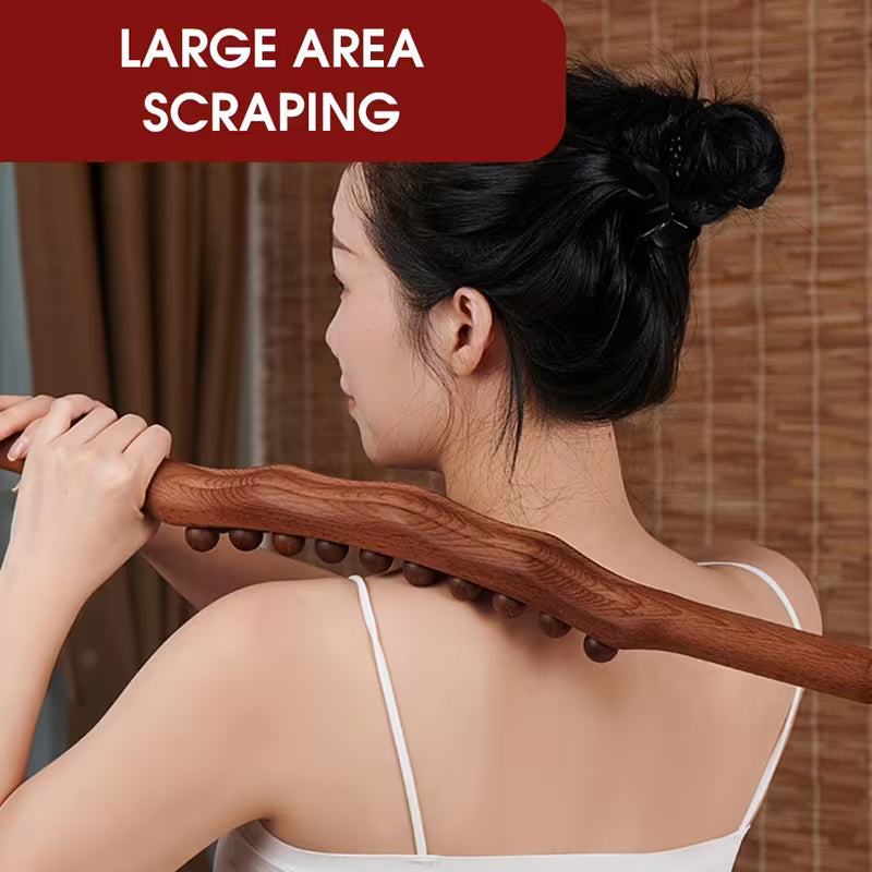 Massage Tools - Professional Carbonized Wooden Massage Stick with 20 Beads - Double Row Rolling Design for Waist, Abdomen, Legs, Back & Hands - Body Contouring & Muscle Relaxation - Whole Body Gua Sha Tool, Ergonomic Grip | Natural Wood Finish