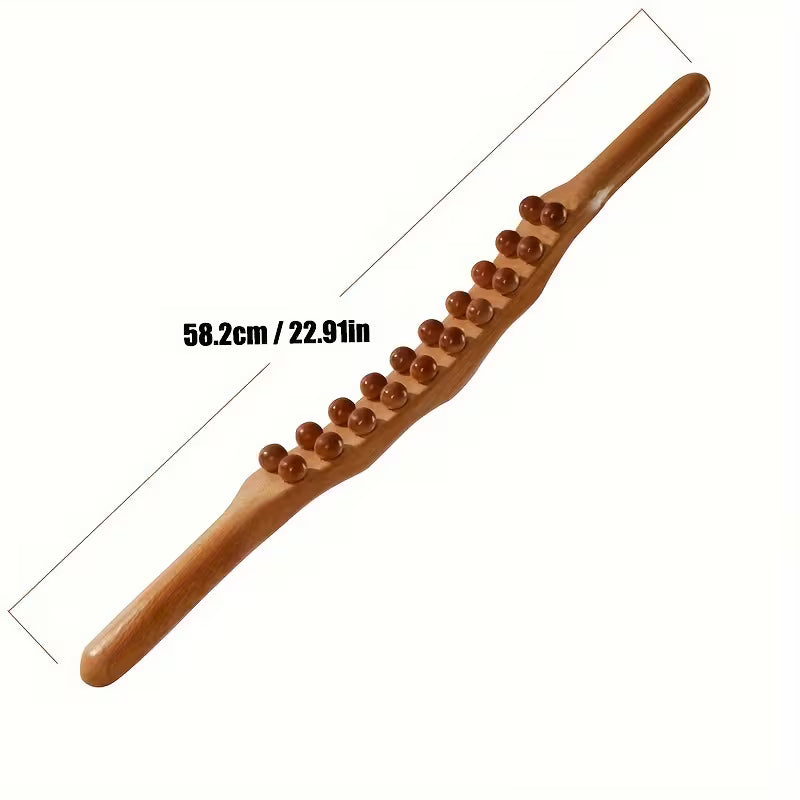 Massage Tools - Professional Carbonized Wooden Massage Stick with 20 Beads - Double Row Rolling Design for Waist, Abdomen, Legs, Back & Hands - Body Contouring & Muscle Relaxation - Whole Body Gua Sha Tool, Ergonomic Grip | Natural Wood Finish