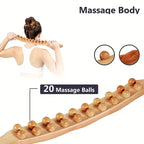Massage Tools - Professional Carbonized Wooden Massage Stick with 20 Beads - Double Row Rolling Design for Waist, Abdomen, Legs, Back & Hands - Body Contouring & Muscle Relaxation - Whole Body Gua Sha Tool, Ergonomic Grip | Natural Wood Finish