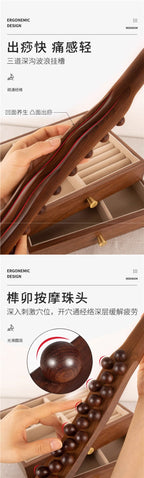 Massage Tools - Professional Carbonized Wooden Massage Stick with 20 Beads - Double Row Rolling Design for Waist, Abdomen, Legs, Back & Hands - Body Contouring & Muscle Relaxation - Whole Body Gua Sha Tool, Ergonomic Grip | Natural Wood Finish